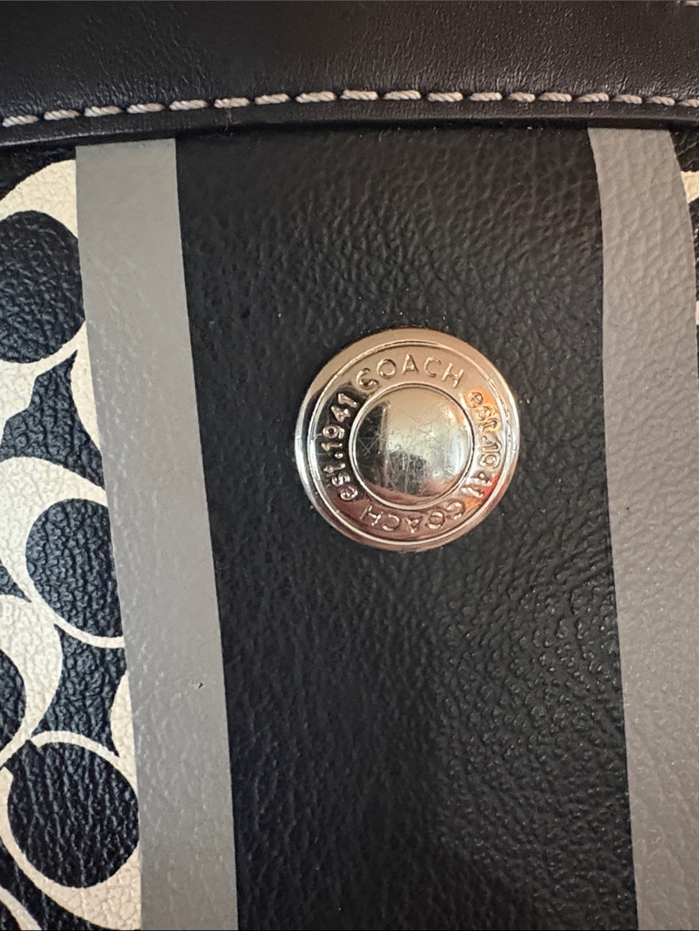Coach Black and Cream Signature Stripe Satchel - Picture 2 of 4